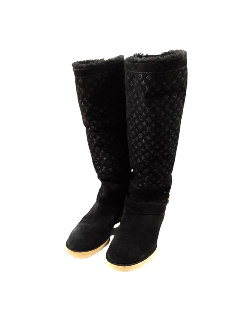 LOUIS VUITTON LV Monogram Black Suede Knee Boot EU38.5